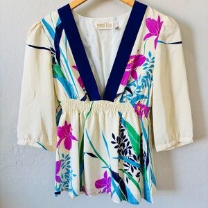 Anthropologie Cream Floral Blouse